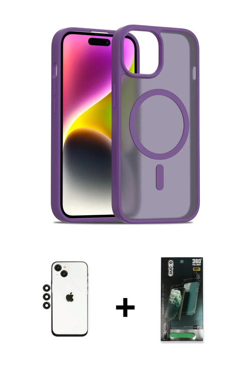 ieg™ iPhone 14 Kılıf Siluet Minimal Prime - Şeffaf 360 Full Body Arka Koruyucu + Siyah Shine Kamera