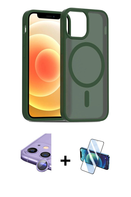 ieg™ iPhone 11 Kılıf Siluet Minimal Prime - Siyah 3D Antistatik Cam Ekran Koruyucu + Mor Raze Metal