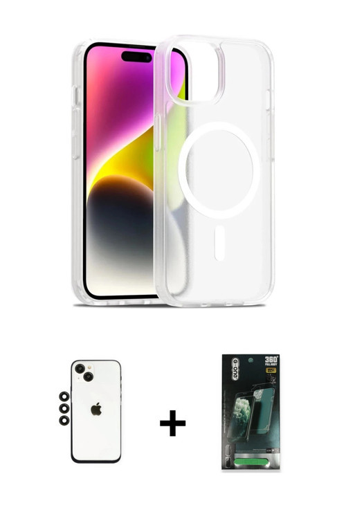 ieg™ iPhone 14 Kılıf Siluet Minimal Prime - Şeffaf 360 Full Body Arka Koruyucu + Siyah Shine Kamera