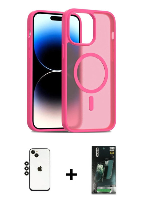 ieg™ iPhone 14 Kılıf Siluet Minimal Prime - Şeffaf 360 Full Body Arka Koruyucu + Siyah Shine Kamera