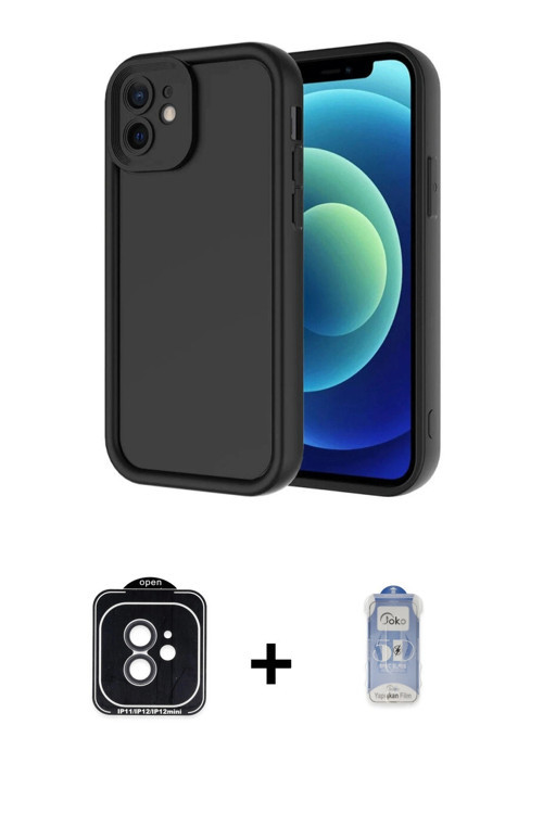 ieg™ iPhone 11 Kılıf Yankı Yansıma Özel Seri - Siyah Joko Magic 5D Cam + Siyah PVD Metal Kamera Lens