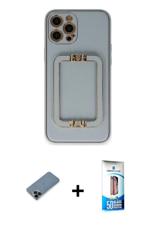 ieg™ iPhone 12 Pro Max Kılıf Kozmos Minimal Prime - Siyah 5D Eko Cam Ekran Koruyucu + Siyah Shine Ka