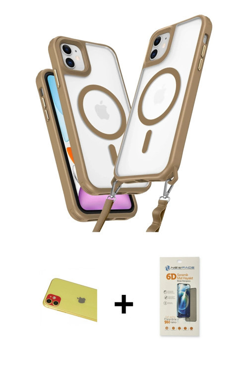 ieg™ iPhone 11 Kılıf Atlas Doku Koleksiyonu - Siyah 6D Mat Seramik Hayalet Nano Ekran Koruyucu + Kır