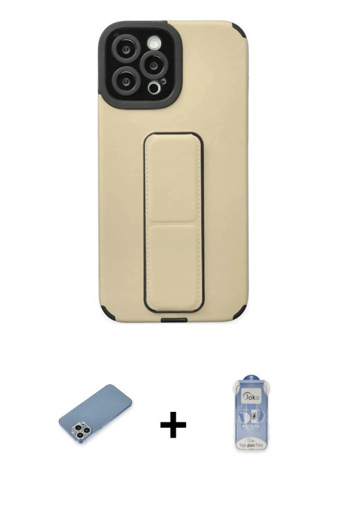 ieg™ iPhone 12 Pro Max Kılıf Çekirdek Yansıma - Siyah Joko Magic 5D Cam + Gümüş Shine Kamera Lens Ko
