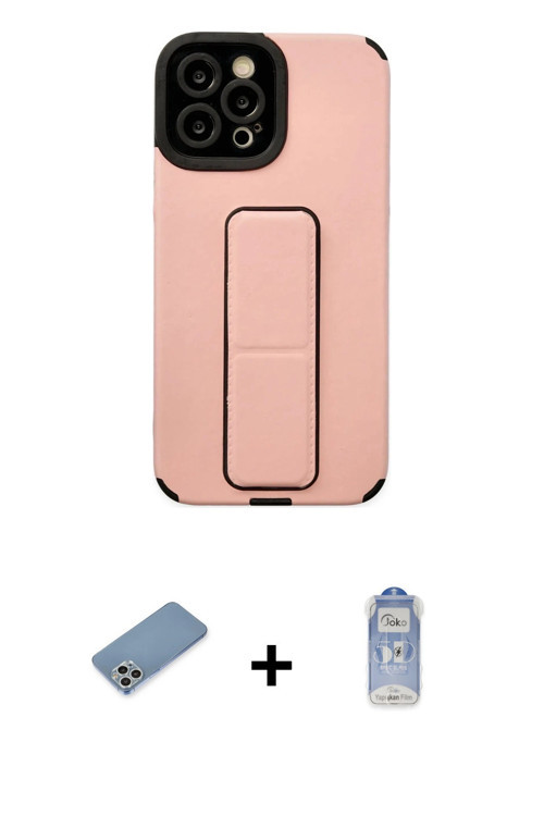 ieg™ iPhone 12 Pro Max Kılıf Çekirdek Yansıma - Siyah Joko Magic 5D Cam + Gümüş Shine Kamera Lens Ko