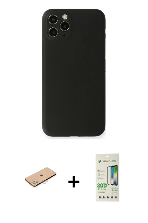 ieg™ iPhone 11 Pro Max Kılıf Yadigar Yansıma Serisi - Siyah 20D Premium Cam Ekran Koruyucu + Pembe R