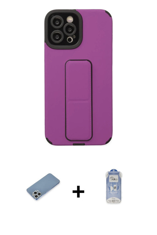 ieg™ iPhone 12 Pro Max Kılıf Çekirdek Yansıma - Siyah Joko Magic 5D Cam + Gümüş Shine Kamera Lens Ko