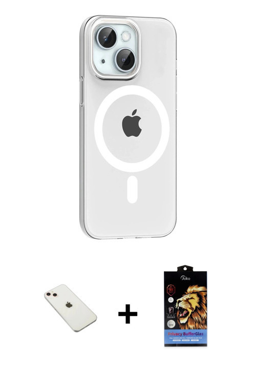 ieg™ iPhone 14 Kılıf Pusula Form Özel Seri - Siyah Buffer Hayalet Cam Ekran Koruyucu + Pembe Diamond