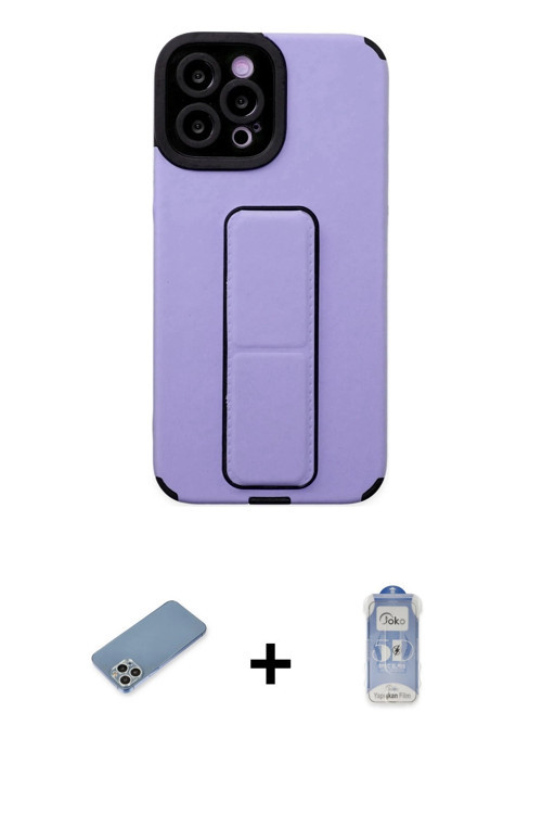 ieg™ iPhone 12 Pro Max Kılıf Çekirdek Yansıma - Siyah Joko Magic 5D Cam + Gümüş Shine Kamera Lens Ko