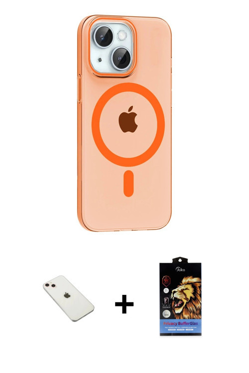 ieg™ iPhone 14 Kılıf Pusula Form Özel Seri - Siyah Buffer Hayalet Cam Ekran Koruyucu + Pembe Diamond