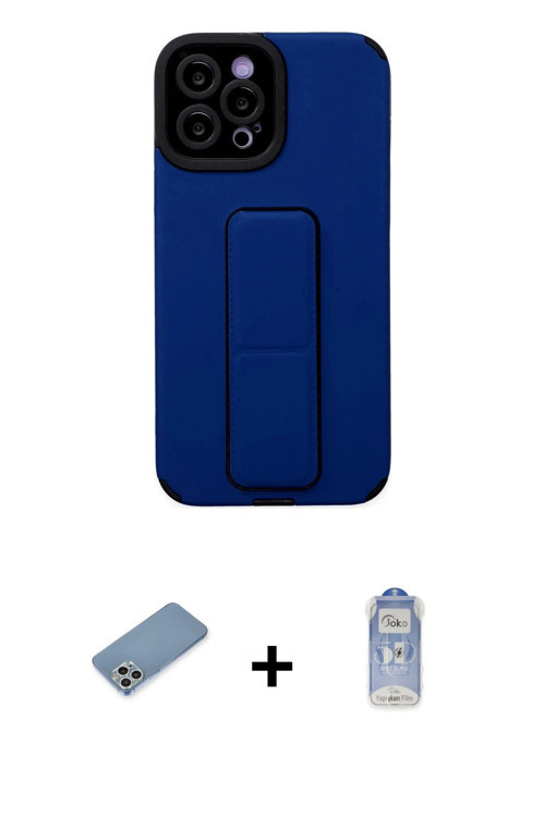 ieg™ iPhone 12 Pro Max Kılıf Çekirdek Yansıma - Siyah Joko Magic 5D Cam + Gümüş Shine Kamera Lens Ko