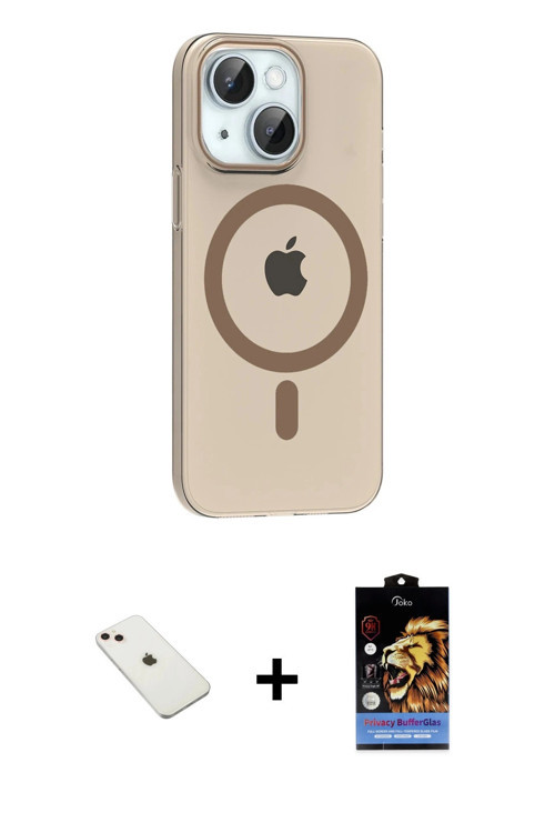 ieg™ iPhone 14 Kılıf Pusula Form Özel Seri - Siyah Buffer Hayalet Cam Ekran Koruyucu + Pembe Diamond