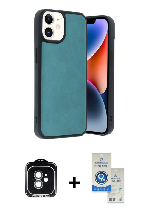 ieg™ iPhone 11 Kılıf Kıvılcım Işık Serisi - Şeffaf Royal Nano Ekran Koruyucu + Yeşil PVD Metal Kamer