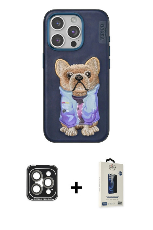 ieg™ iPhone 15 Pro Max Kılıf İz Minimal Koleksiyonu - Siyah Bilvis Hayalet Cam Ekran Koruyucu + Gri