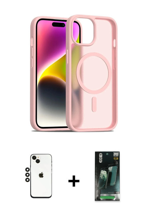 ieg™ iPhone 14 Kılıf Siluet Minimal Prime - Şeffaf 360 Full Body Arka Koruyucu + Siyah Shine Kamera