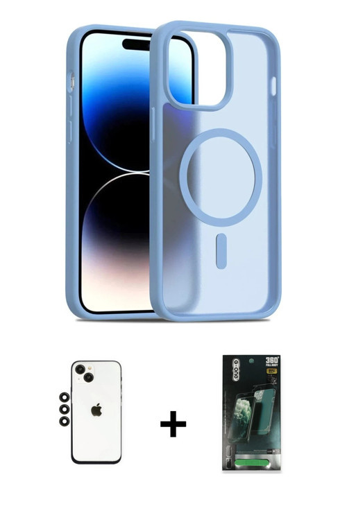 ieg™ iPhone 14 Kılıf Siluet Minimal Prime - Şeffaf 360 Full Body Arka Koruyucu + Siyah Shine Kamera