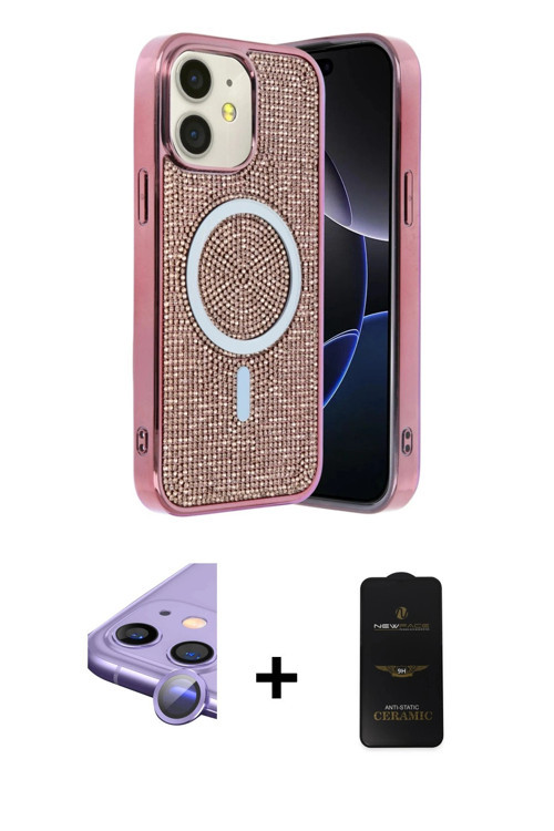 ieg™ iPhone 11 Kılıf Eksen Çizgi - Siyah 6D Antistatik Mat Seramik Hayalet Nano Ekran Koruyucu + Mor