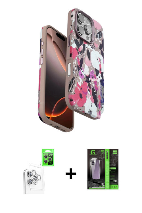 ieg™ iPhone 16 Pro Kılıf Siluet Doku - Şeffaf 360 Full Body Arka Koruyucu + Beyaz Raze Metal Kamera