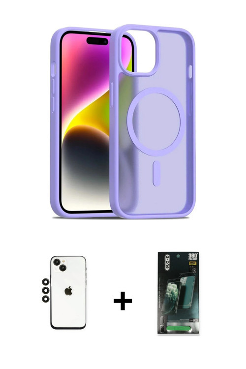 ieg™ iPhone 14 Kılıf Siluet Minimal Prime - Şeffaf 360 Full Body Arka Koruyucu + Siyah Shine Kamera
