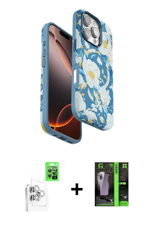 ieg™ iPhone 16 Pro Kılıf Siluet Doku - Şeffaf 360 Full Body Arka Koruyucu + Beyaz Raze Metal Kamera