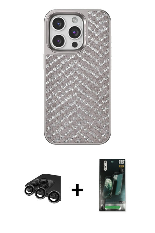 ieg™ iPhone 15 Pro Kılıf Vadi Özel Seri - Şeffaf 360 Full Body Arka Koruyucu + Titanyum Gri Raze Met