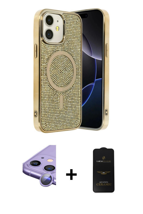 ieg™ iPhone 11 Kılıf Eksen Çizgi - Siyah 6D Antistatik Mat Seramik Hayalet Nano Ekran Koruyucu + Mor