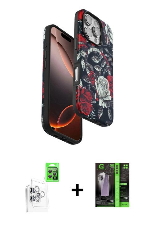 ieg™ iPhone 16 Pro Kılıf Siluet Doku - Şeffaf 360 Full Body Arka Koruyucu + Beyaz Raze Metal Kamera