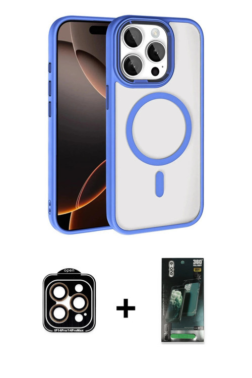 ieg™ iPhone 15 Pro Max Kılıf Kıvılcım Prime - Şeffaf 360 Full Body Arka Koruyucu + Turuncu PVD Metal