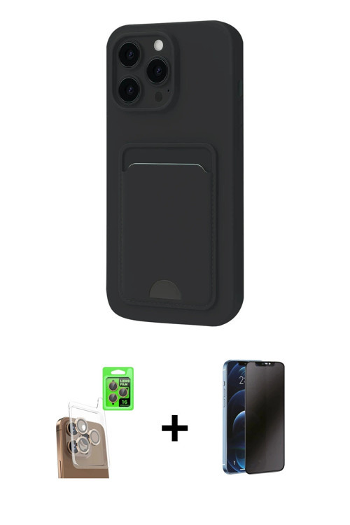 ieg™ iPhone 16 Pro Kılıf Vadi Çizgi Prime - Siyah 3D Antistatik Hayalet Cam Ekran Koruyucu + Çöl Tit