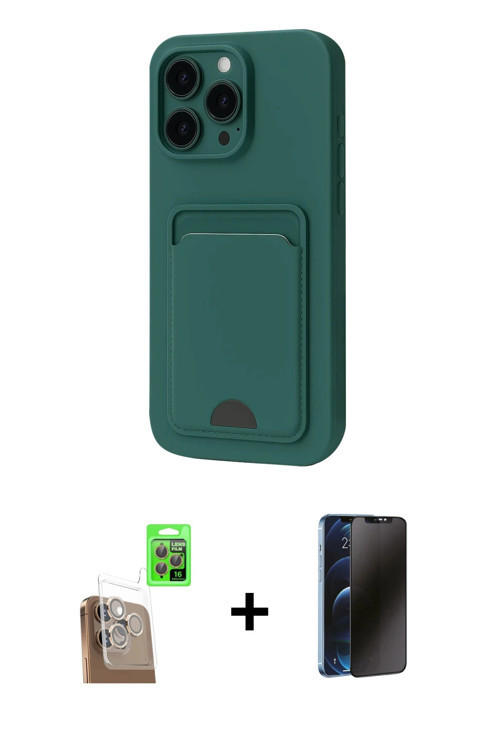 ieg™ iPhone 16 Pro Kılıf Vadi Çizgi Prime - Siyah 3D Antistatik Hayalet Cam Ekran Koruyucu + Çöl Tit