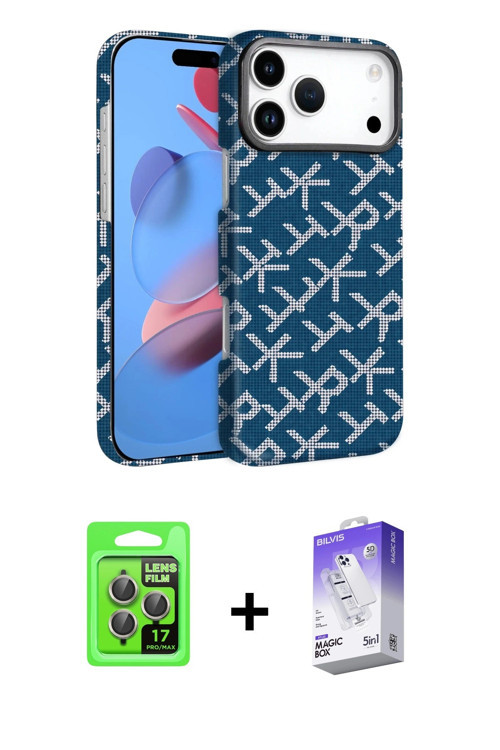 iPhone 17 Pro Kılıf Doruk Serisi - Siyah Bilvis 5in1 3D Magic Cam Ekran Koruyucu + Gri Raze Met