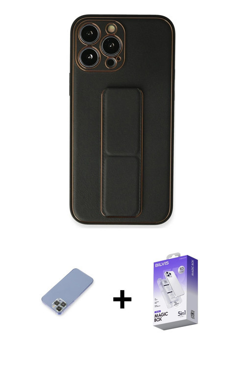 iPhone 13 Pro Max Kılıf Akış Doku - Siyah Bilvis 5in1 3D Magic Cam Ekran Koruyucu + Koyu Yeşil