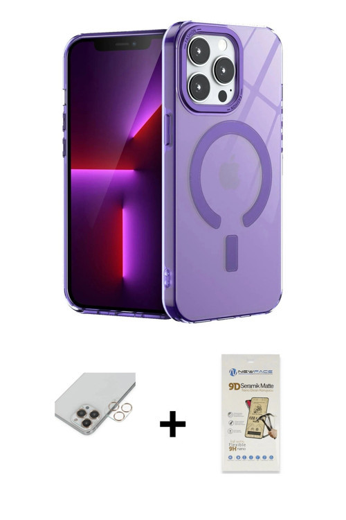 ieg™ iPhone 14 Pro Max Kılıf Yankı Çizgi - Siyah Mat Seramik Nano Ekran Koruyucu + Gold Band Metal K