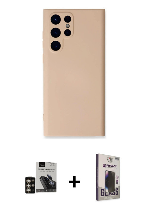 Galaxy S24 Ultra Kılıf Ahenk Serisi - Siyah Bilvis Hayalet Cam Ekran Koruyucu + Gold PVD Metal