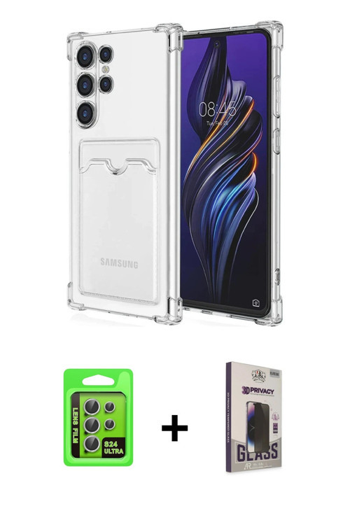 ieg™ Galaxy S24 Ultra Kılıf Doruk Klasik Koleksiyonu - Siyah Bilvis Hayalet Cam Ekran Koruyucu + Güm