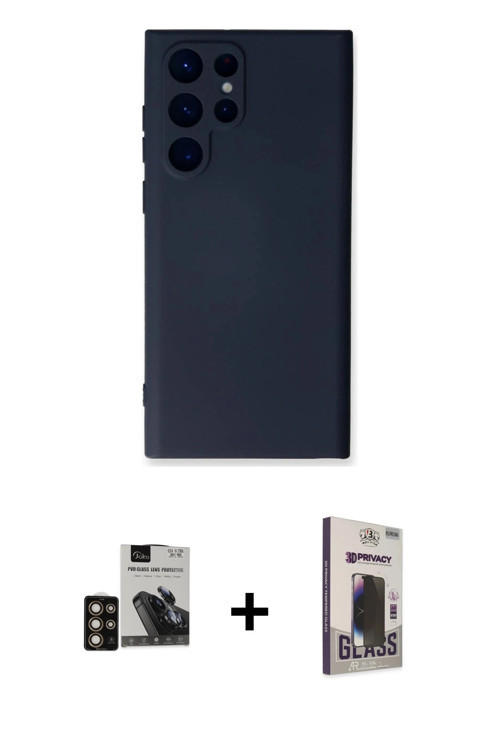 Galaxy S24 Ultra Kılıf Ahenk Serisi - Siyah Bilvis Hayalet Cam Ekran Koruyucu + Gold PVD Metal