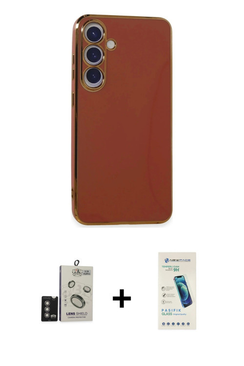 ieg™ Galaxy S24 Kılıf Yankı Serisi - Şeffaf Pasifik Cam Ekran Koruyucu + Derin Mor Bilvis Titan Kame