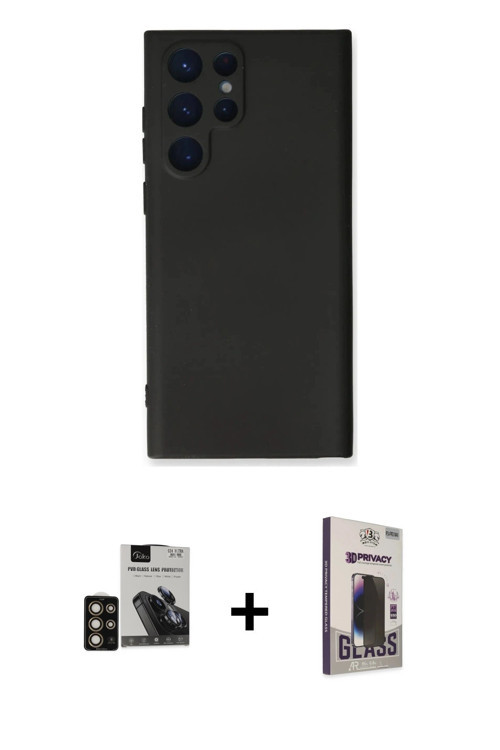 Galaxy S24 Ultra Kılıf Ahenk Serisi - Siyah Bilvis Hayalet Cam Ekran Koruyucu + Gold PVD Metal