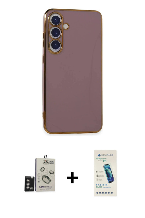 ieg™ Galaxy S24 Kılıf Yankı Serisi - Şeffaf Pasifik Cam Ekran Koruyucu + Derin Mor Bilvis Titan Kame