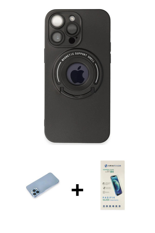 ieg™ iPhone 13 Pro Max Kılıf Eksen Klasik Prime - Şeffaf Pasifik Cam Ekran Koruyucu + Mavi Shine Kam
