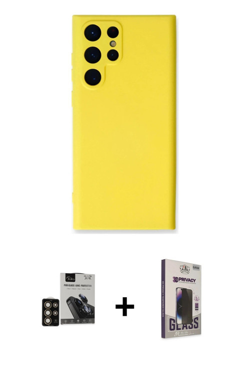 Galaxy S24 Ultra Kılıf Ahenk Serisi - Siyah Bilvis Hayalet Cam Ekran Koruyucu + Gold PVD Metal
