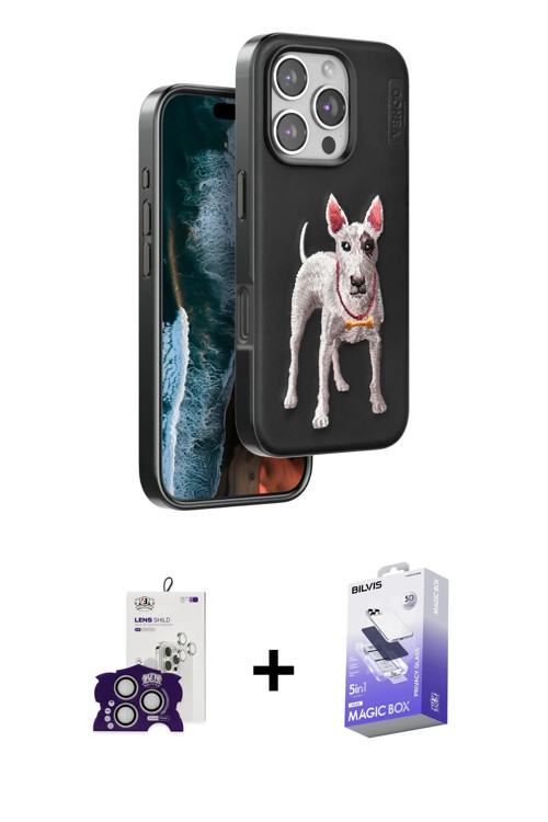 ieg™ iPhone 16 Pro Max Kılıf Nova Form Koleksiyonu - Siyah Bilvis 5in1 5D Magic Hayalet Cam Ekran Ko