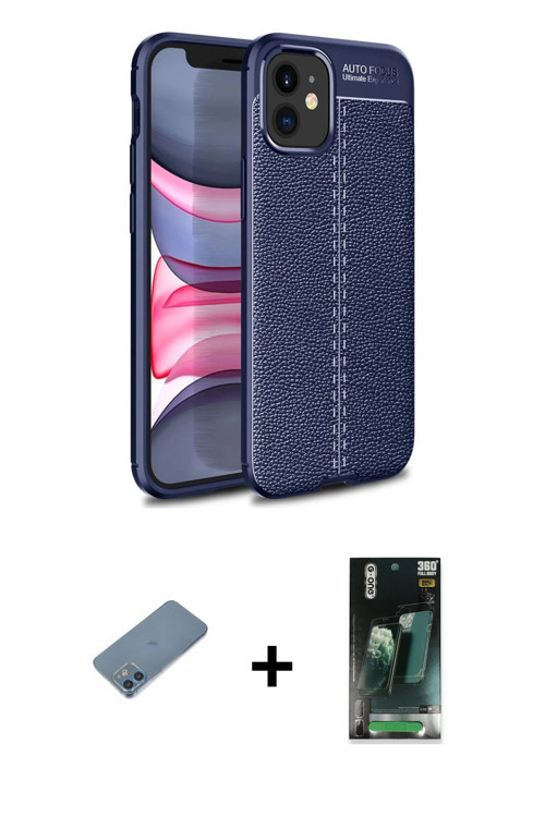 ieg™ iPhone 12 Mini Kılıf Doruk Klasik Özel Seri - Şeffaf 360 Full Body Arka Koruyucu + Mavi Shine K