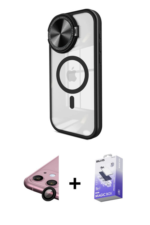 ieg™ iPhone 11 Kılıf Kıvılcım Modern Koleksiyonu - Siyah Bilvis 5in1 5D Magic Hayalet Cam Ekran Koru