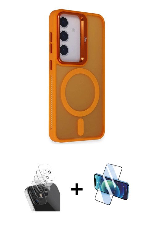ieg™ Galaxy S24 Plus Kılıf Akış Form - Siyah 3D Antistatik Seramik Nano Ekran Koruyucu + Şeffaf Kame
