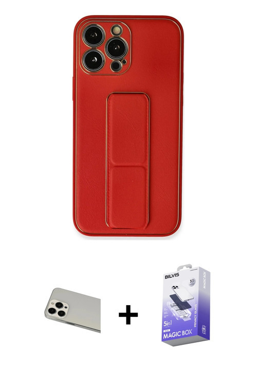 ieg™ iPhone 13 Pro Max Kılıf Akış Doku - Siyah Bilvis 5in1 5D Magic Hayalet Cam Ekran Koruyucu + Bey
