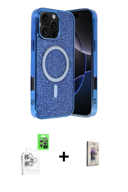 ieg™ iPhone 16 Pro Kılıf Eksen Çizgi - Siyah Bilvis 3D Cam Ekran Koruyucu + Beyaz Raze Metal Kamera