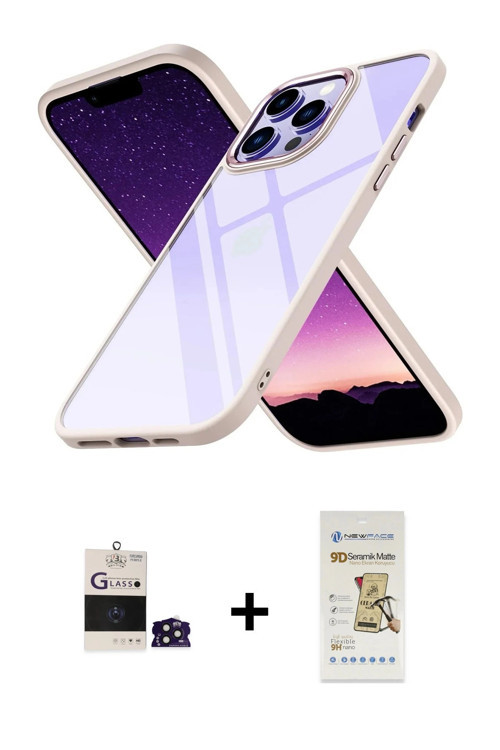 ieg™ iPhone 14 Pro Max Kılıf Nova Işık Serisi - Siyah Mat Seramik Nano Ekran Koruyucu + Derin Mor Bi