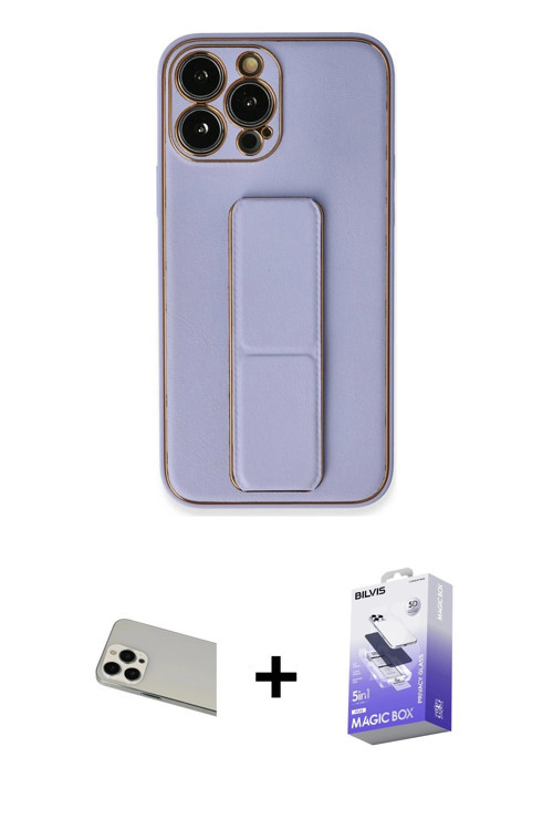 ieg™ iPhone 13 Pro Max Kılıf Akış Doku - Siyah Bilvis 5in1 5D Magic Hayalet Cam Ekran Koruyucu + Bey