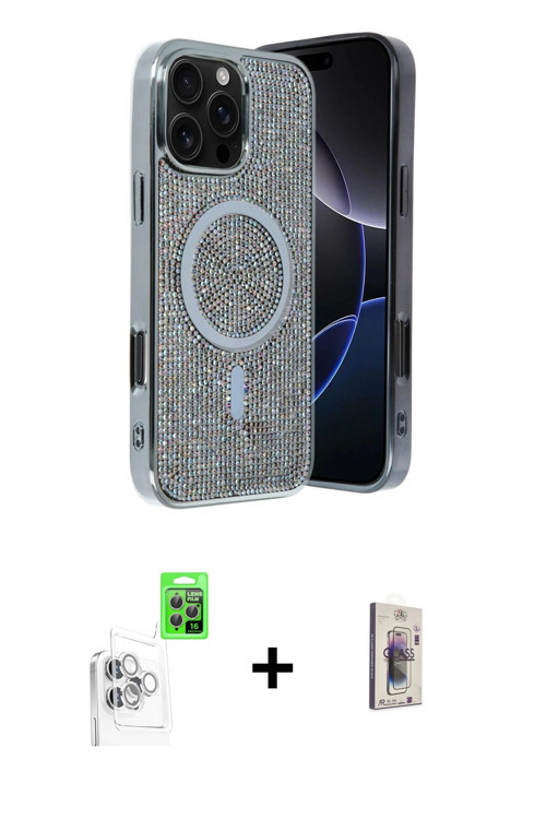 ieg™ iPhone 16 Pro Kılıf Eksen Çizgi - Siyah Bilvis 3D Cam Ekran Koruyucu + Beyaz Raze Metal Kamera